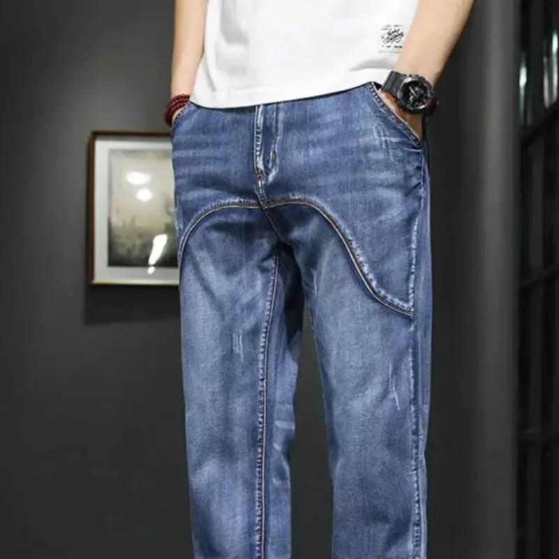 Mannelijke Cowboy Broek Rechte Broek Met Zakken Blauwe Jeans Voor Mannen Retro Baggy Herfst Kleding Gewassen Originele Winter Xs