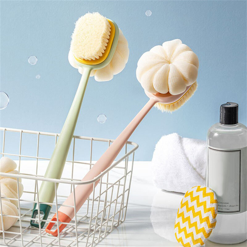 Cepillo de cuerpo de ducha con mango largo, depurador de espalda de baño colgante, Bola de baño de limpieza con mango, familia