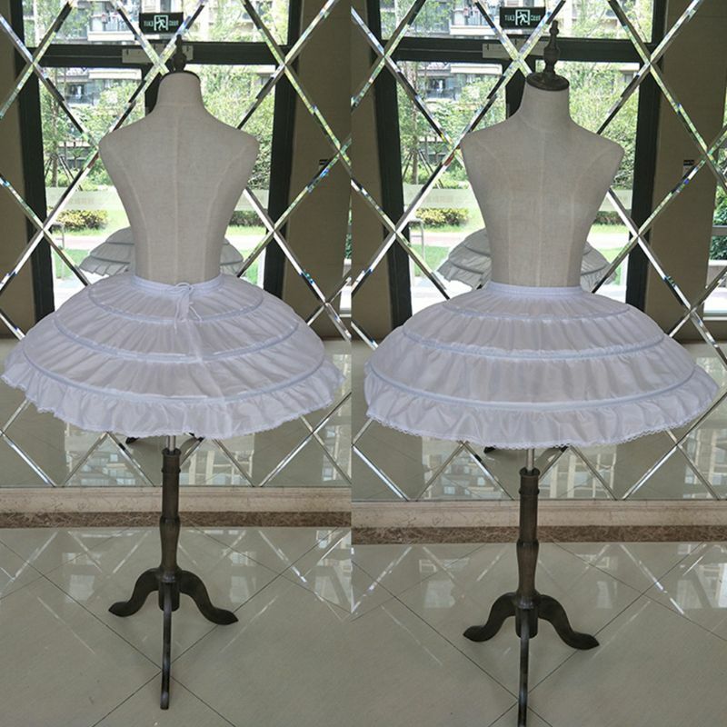 Bambini ragazze 3 cerchi in acciaio sottoveste bianca abito da sposa abito sottogonna elastico in vita coulisse gonna a trapezio bordo