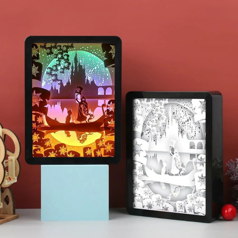 Led Leuchtkästen Anime Rapunzels 3D Papier Carving Nacht Lichter Schatten Box Benutzerdefinierte Rahmen Tisch Lampe Für Schlafzimmer Kind Urlaub Geschenk