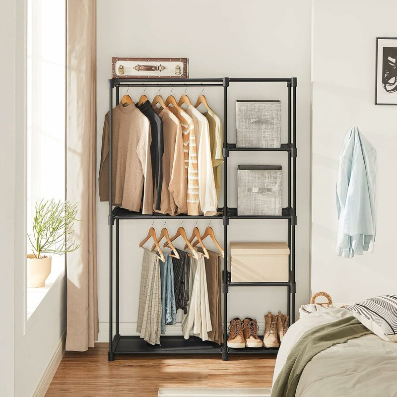 SONGMICS Portable Closet, Freestanding Closet Organizer, Clothes Rack with Shelves, Hanging Rods, Storage Organizer