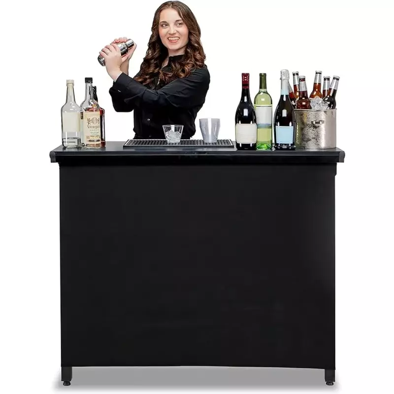 Armoire de bar portable de qualité commerciale, station de barman mobile pour événements, jupe noire et valise l'intensité, standard ou LED