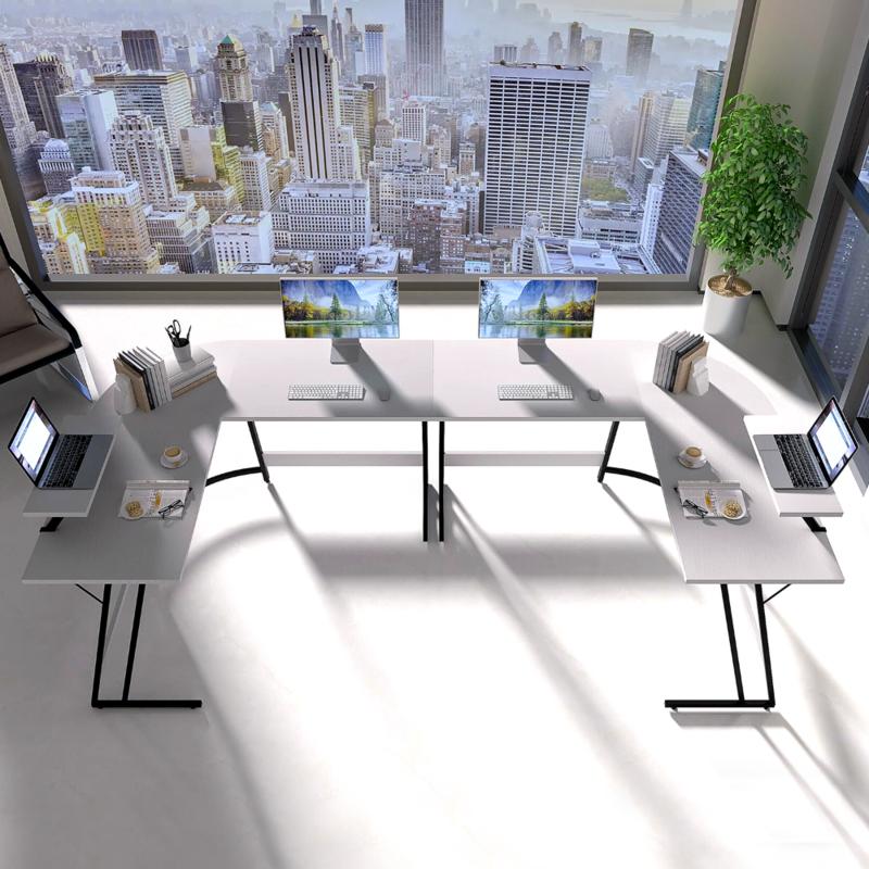 Vineego مكتب كمبيوتر على شكل حرف L مكتب زاوية حديث مع طاولة صغيرة ، أبيض