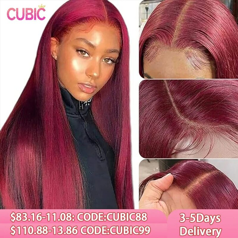 99j Burgundy Lace Front Wigs Human Hair Pre Plucked 13x4 Straight Lace Front Wigs Human Hair HD 200% Density Human Hair Wigs