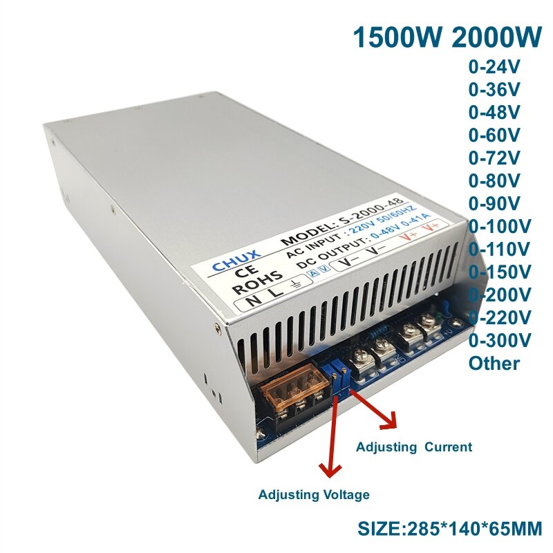 CHUX  2000W 1500W Adjustable Switching Power Supply DC 24V 36V 48V 60V 72V 80V 90V 100V 110V 220V 300V DC LED Power Supply