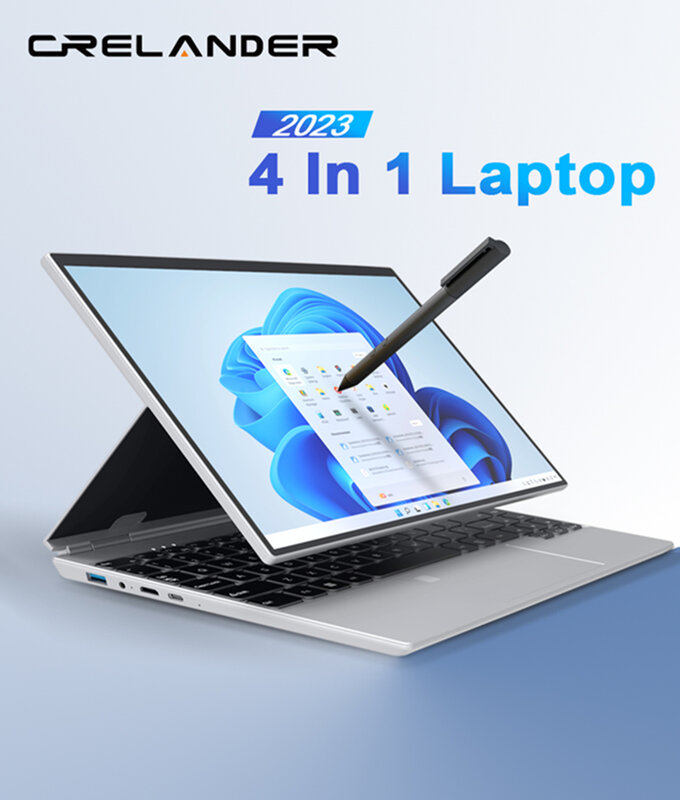 CRELANDER Tablet PC 2in 1, Notebook Laptop portabel 16GB layar sentuh 14 inci prosesor PC Intel N5105 RAM berputar 360 derajat