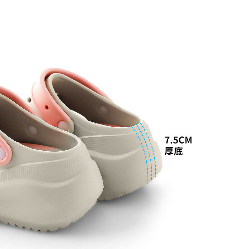 7.5cm Thick Soled Garden Sandals Women Hole Shoes 2024 Summer Street Sandals And SlippersBeach Shoes EVA Sandals
