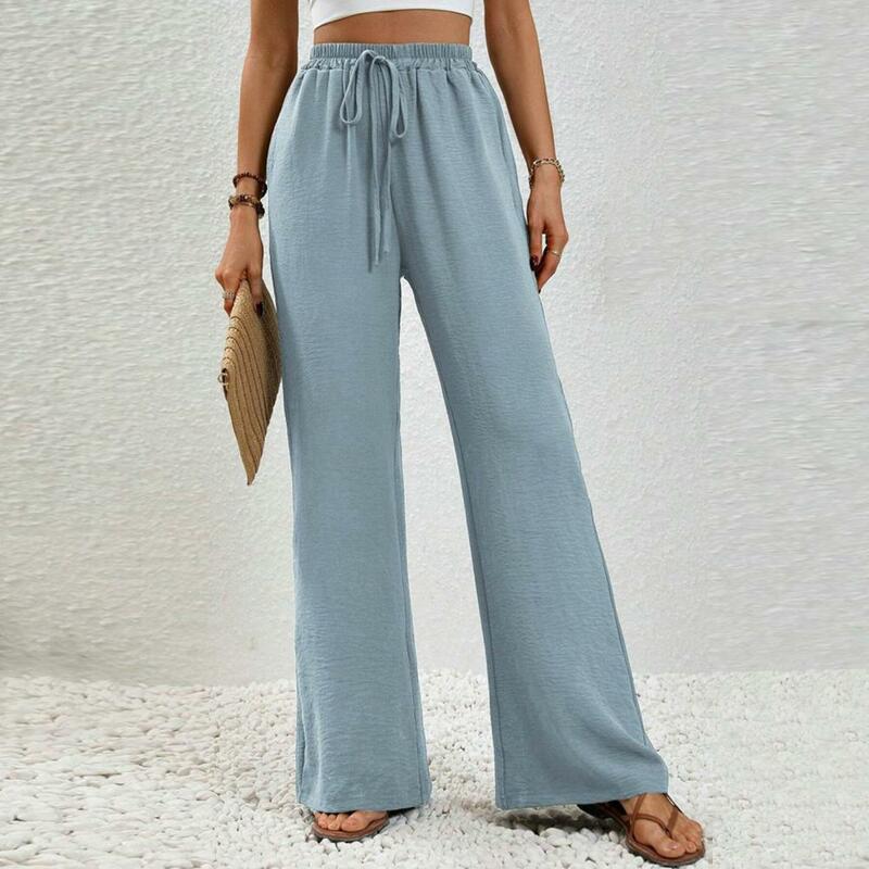Pantalones de Yoga de pierna ancha para mujer, pantalones cómodos con bolsillos de cintura elástica, pantalones plisados suaves y transpirables