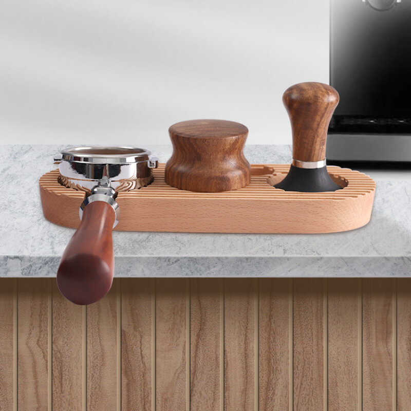 Estera de apisonamiento para café, Base plana a presión de madera, accesorios de cafetería Barista, soporte de 58mm