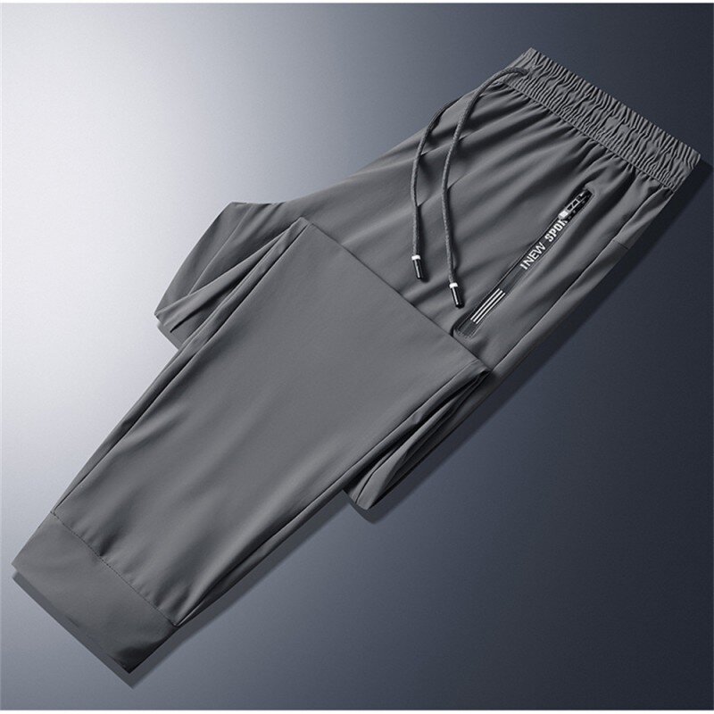 Summer Cool Pants Men Plus Size Sweatpants Fashion Casual Stretch Pants Male Black Grey Thin Loose Quick-Dry Long Sport Joggers