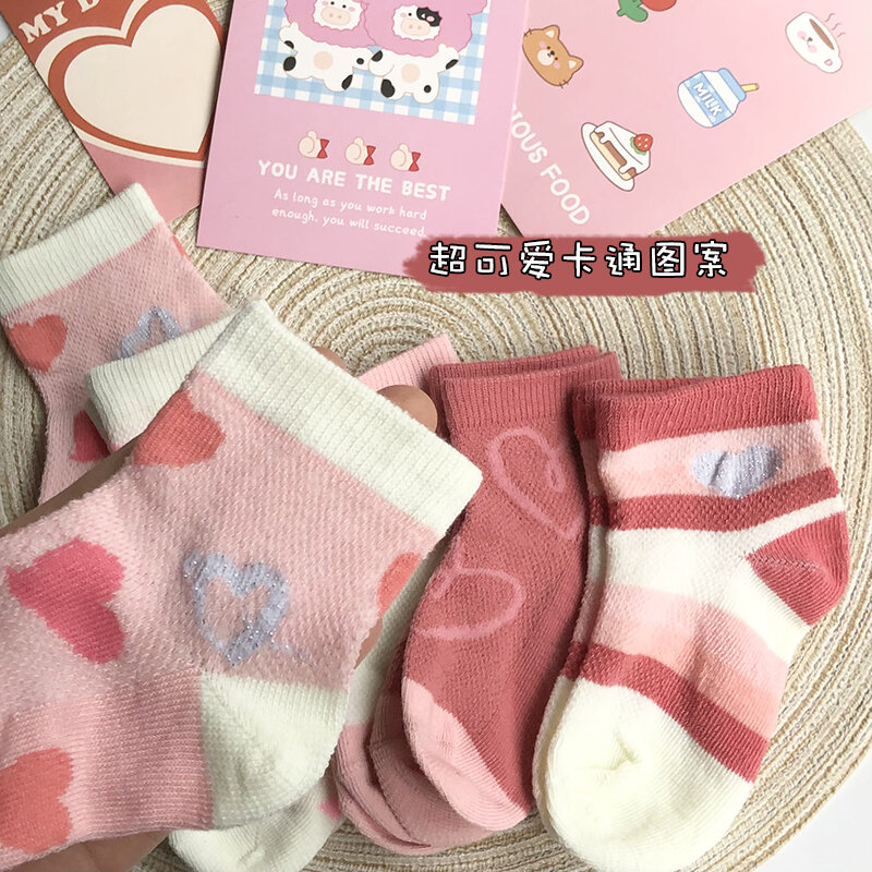 Spring and Summer Breathable Mesh Children's Socks Girl Baby Cute Love Thin Princess Socks Short Socks