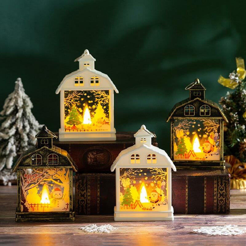 Luces de Navidad de mano Retro, lámpara de vela Led festiva, linterna de Navidad, muñeco de nieve, Santa Claus, patrones de alce