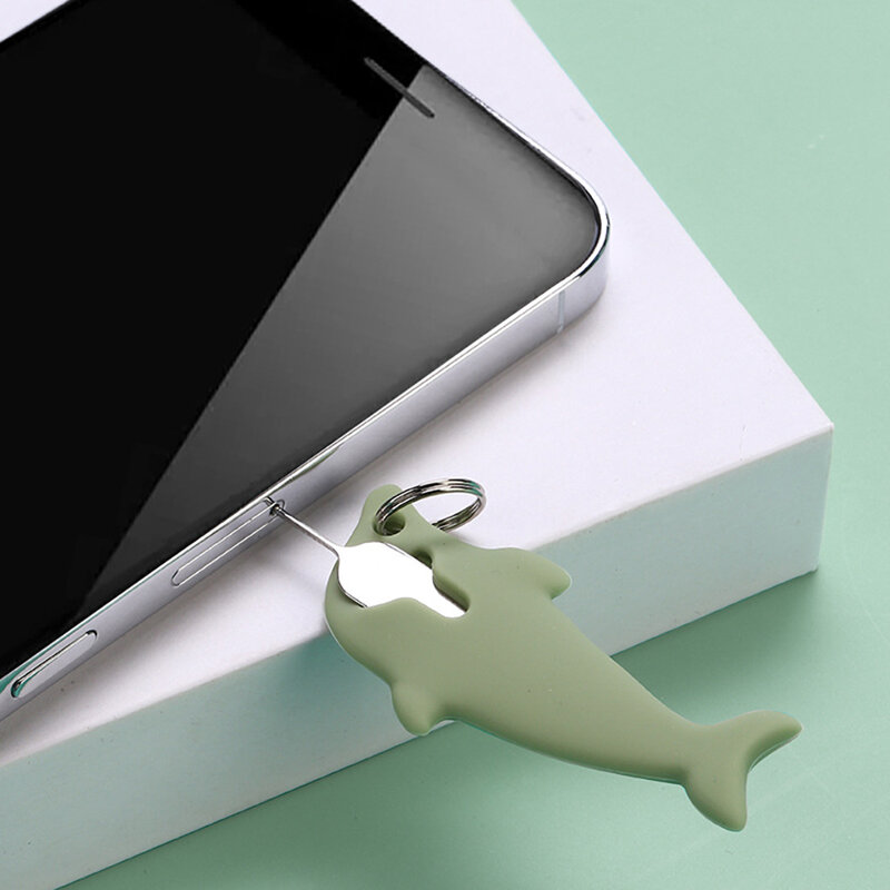 Dolphin Shape Anti Lost Sim Card Pin เข็มถาดสำหรับ iPhone Mi Samsung Universal SD ซิมการ์ด Remover Card Eject พวงกุญแจเครื่องมือใหม่