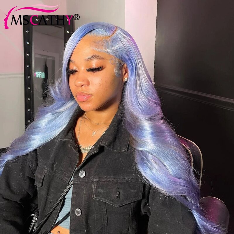 13x4 Lake Blue Lace Front Wig Body Wave Human Hair Wigs Transparent HD Lace Frontal Wig 100% Brazilian Virgin  Human Hair wig