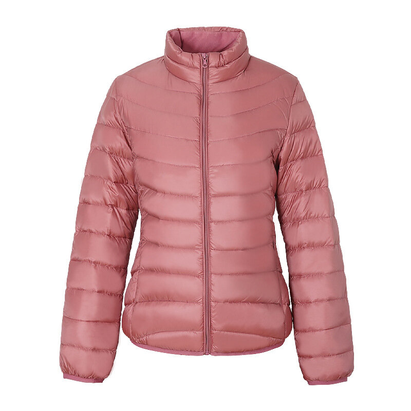 여성용 경량 짧은 다운 재킷, 스탠딩 칼라, 통근용 따뜻한 얇은 단색 재킷, 가을 및 겨울 신상