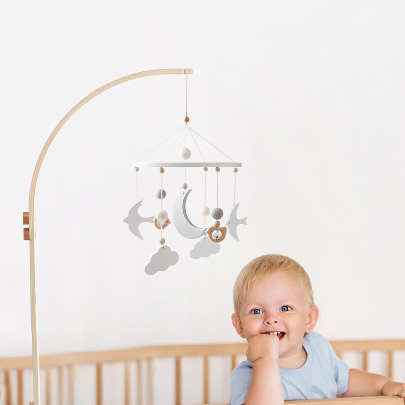 Baby Wooden Bird Shape Bed Bell Bracket Mobile Hanging Rattles Toy Hanger Baby Crib Mobile Bed Bell Toy Holder Arm Bracket Gifts