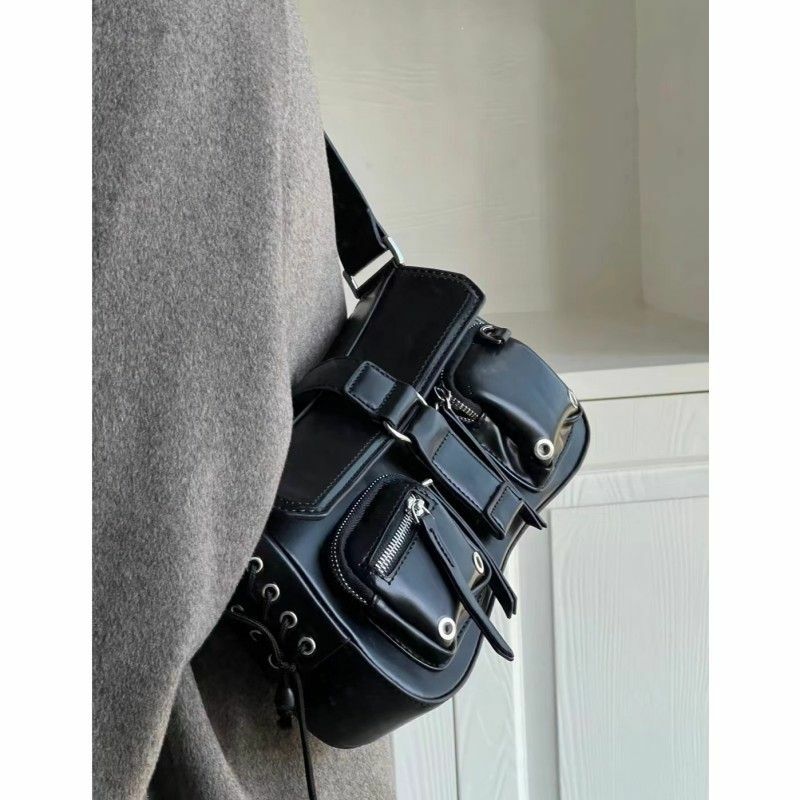 HAEX 펑크 여성용 가방, 빈티지 PU 겨드랑이 어깨 가방, 하라주쿠 모토 스타일 개성 있는 주머니, 2023 트렌드