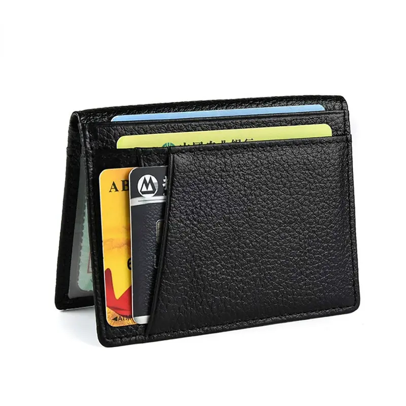 Carteira de couro genuíno para homens e mulheres, porta-cartões finos, bolsa pequena, macia, super fina, mini, cartão de crédito, nova