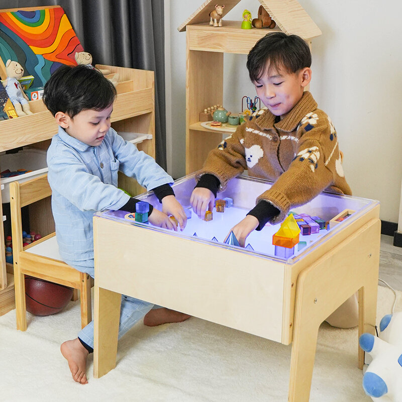 XIHATOY-infantil Montessori madeira maciça multifuncional tabela Lightbox, LED Visual cor jogo Puzzle, Tabela Bloco Educação precoce