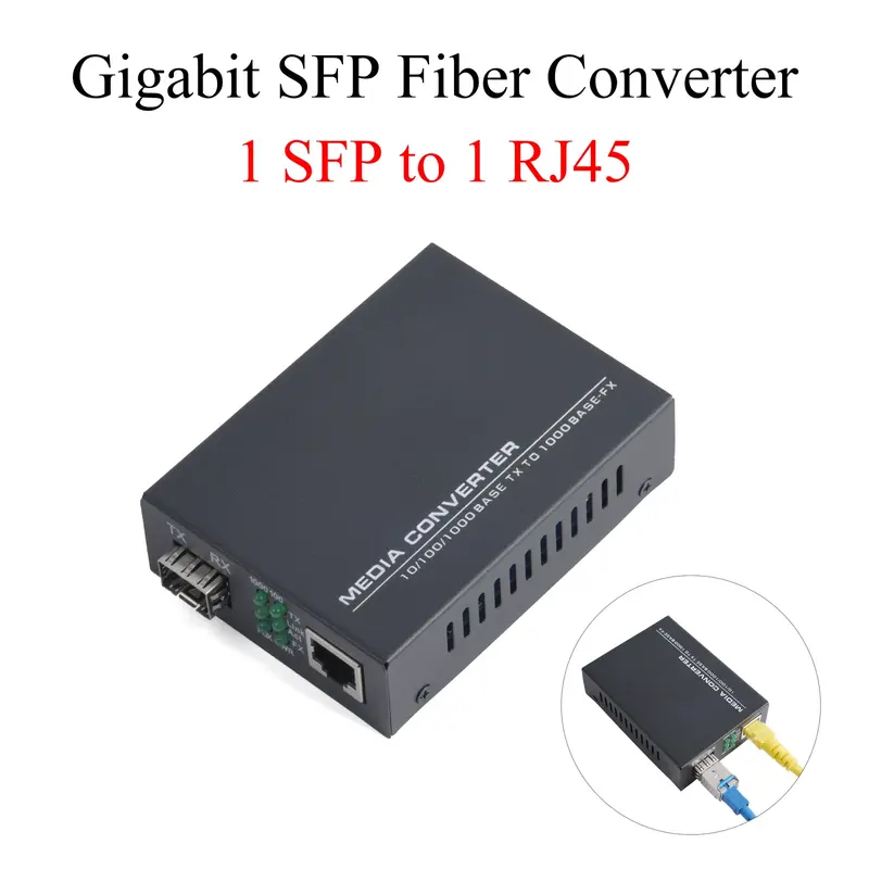 Conversor de mídia gigabit sfp, transceptor 1 sfp para 1 rj45, 10/100/1000m, interruptor de fibra óptica com módulo 3km/20km lc/sc sfp