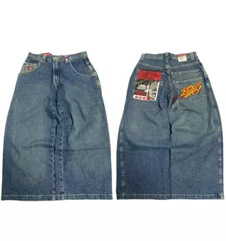 Jeansy Hip Hop JNCO ulica Harajuku kieszonkowe luźne dżinsowe spodnie z szerokimi nogawkami męskie Retro nowy proste spodnie z wysokim stanem mody