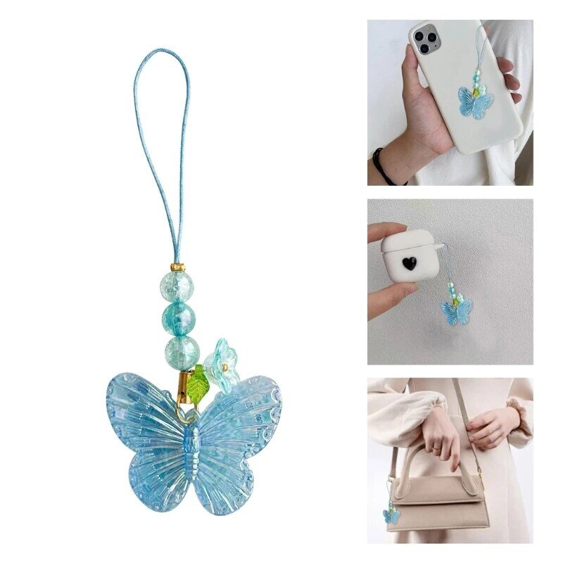 Flor borboleta charme pingente corrente y2k telefone cintas bolso chaveiro cinta 264e