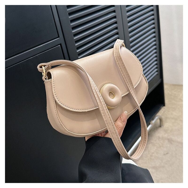 Adjustable Straps Saddle Bag Succinct Multicolor Solid Color PU Material Shoulder Bags Handbag Work