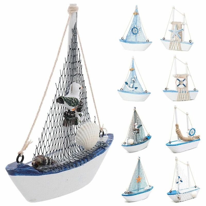 Vintage styl śródziemnomorski żaglówka Model figurki ozdoba morska łódź morska dekoracja drewniana żaglówka dekoracja morska