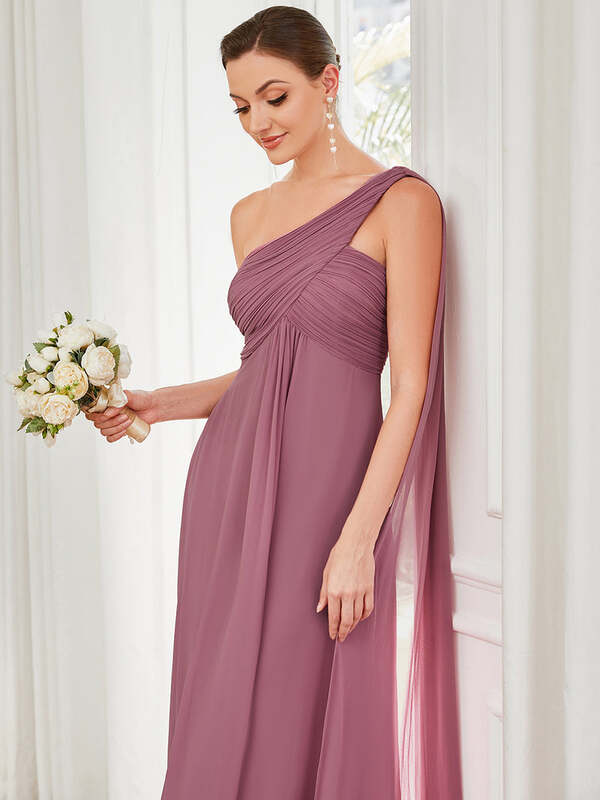 Simple Elegant Evening Dresses Long A-LINE One-Shoulder Strapless Gown 2024 BAZIIINGAAA  of Chiffon Pink Bridesmaid Women Dress