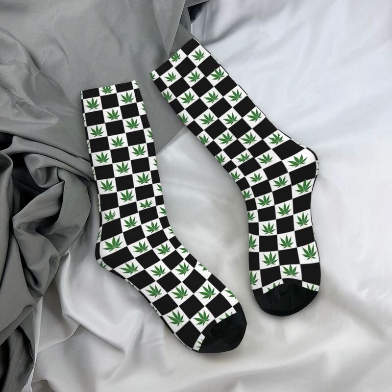 Забавные сумасшедшие носки для мужчин, бесшовные винтажные Компрессионные носки в стиле хип-хоп с принтом листьев марихуаны для мальчиков