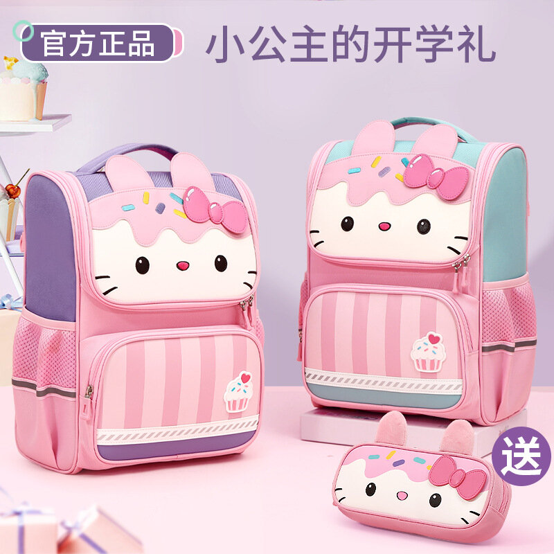 Sanrio Hello Kitty Student Schoolbag, grande capacidade, leve, bonito dos desenhos animados, almofada de ombro, mochila infantil resistente a manchas, novo