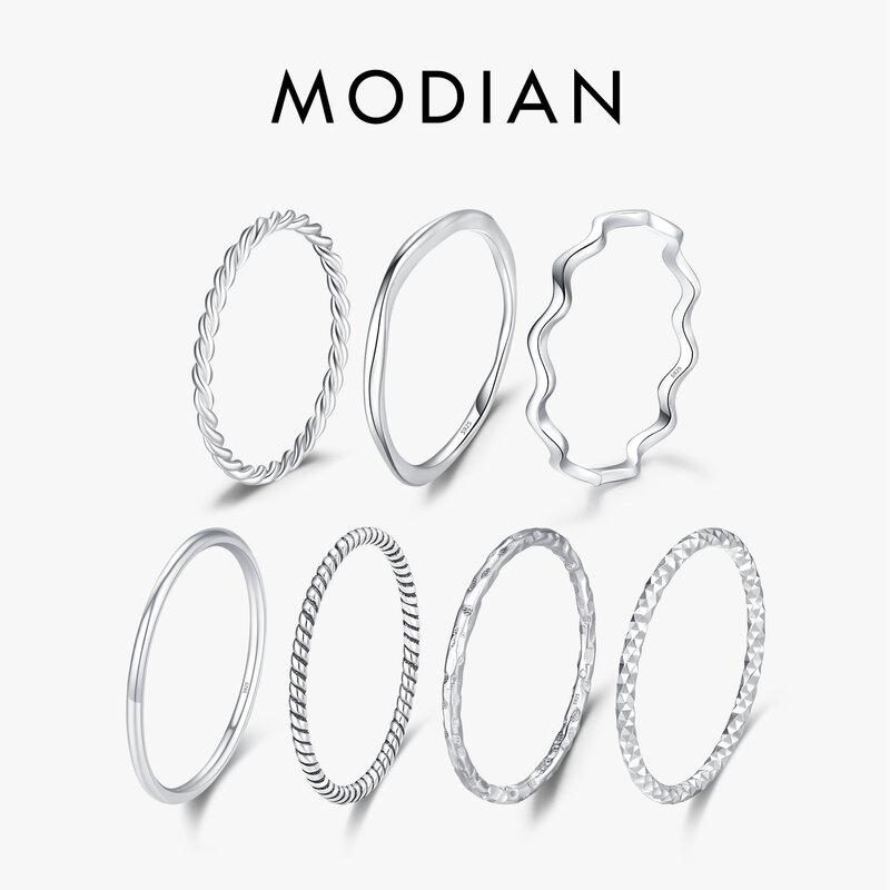 MODIAN 925 Sterling Silver Simple Fashion Stackable Ring Classic Wave Geometric Exquisite Finger Rings For Women Party Jewelry