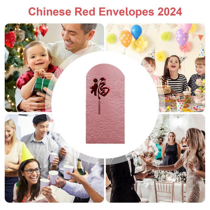 Sobre rojo piezas Festival de Primavera, sobres rojos de Año Nuevo chino con personaje Fu, soporte para dinero, bolsillo bonito, Hong Bao, 10 unidades
