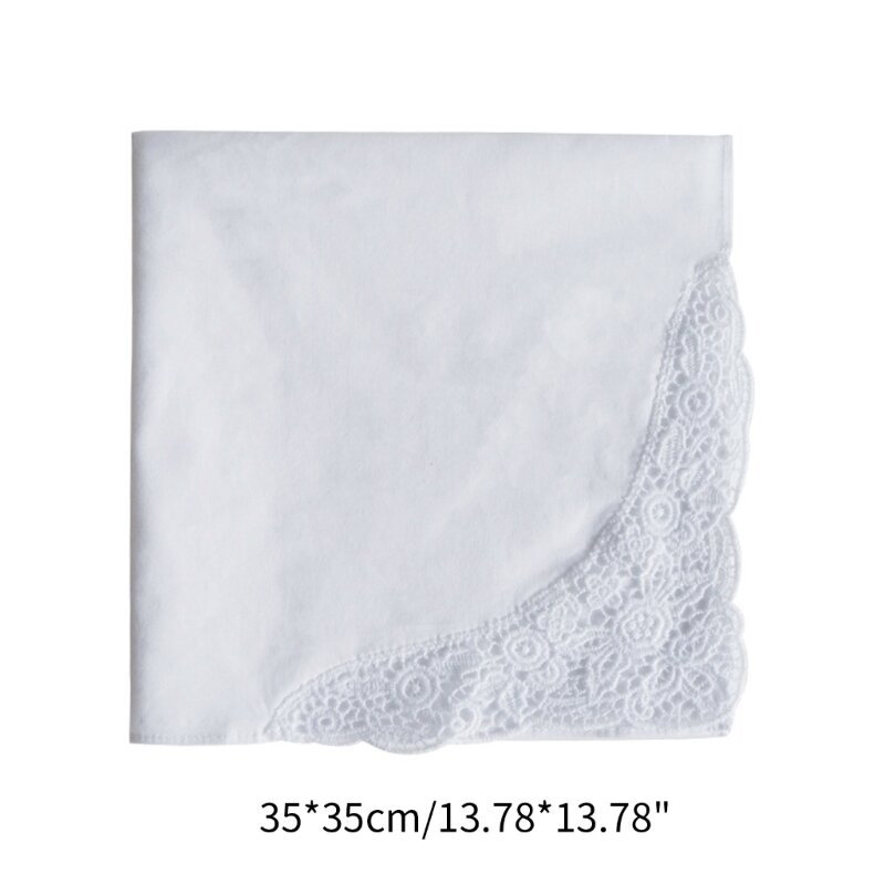 Khăn tay cotton mềm đa chức năng cho nữ Hankies trắng viền hoa