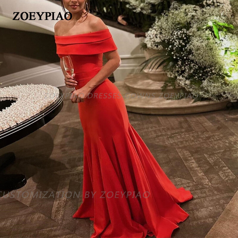Czerwone długie satynowe suknie ślubne na zamówienie Mermaid Prom Dresses Eleganckie suknie wieczorowe na ramiączkach z krótkimi rękawami