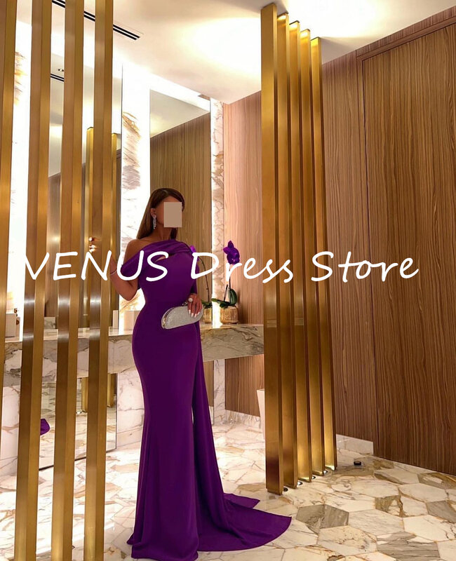 VENUS Vestidos 여성용 원 숄더 롱 드레스, 스윕 트레인 지퍼 업, 우아한 파티 드레스, 2024