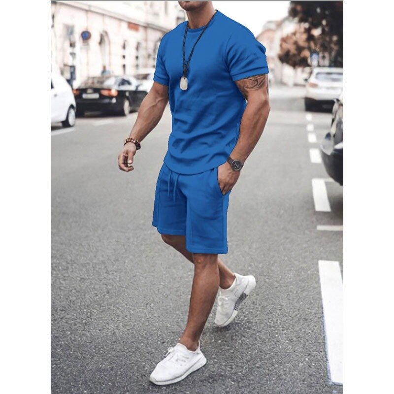 Terno esportivo casual de manga curta masculino, camiseta cor sólida, corrida, fitness