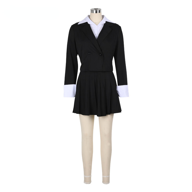 Conjunto de mini saias plissadas feminino, terno e camisa, blazer manga comprida, roupas combinando 2 peças, moda patchwork, INS, 2022