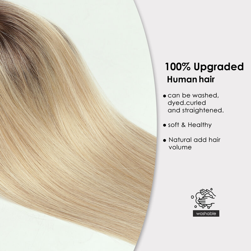 100% Real Human Hair Toppers with Bangs Brown to Blonde Omber Base Clip in Topper Top Hair for Women with Thinning Hair Clips