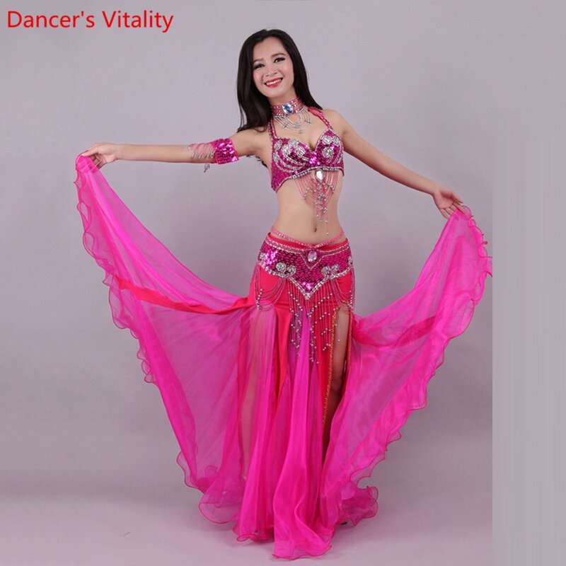 Costume de danse orientale pour femmes, ensemble de soutien-gorge brodé de perles à la main, jupe de danse du ventre, sur mesure, livraison gratuite