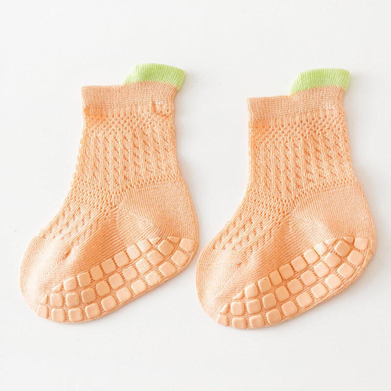 ถุงเท้าทารกแรกเกิด4คู่/ล็อตถุงเท้าเด็กแบบบางระบายอากาศได้ดี, ถุงเท้าผ้าฝ้ายแท้กันลื่นท่อกลางสำหรับเดิน