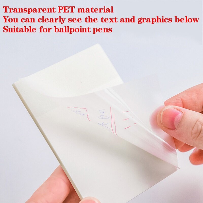 防水ペットの透明メモ50枚/セット超粘着性のある再利用可能な学生紙オフィスステーショナリーステッカー