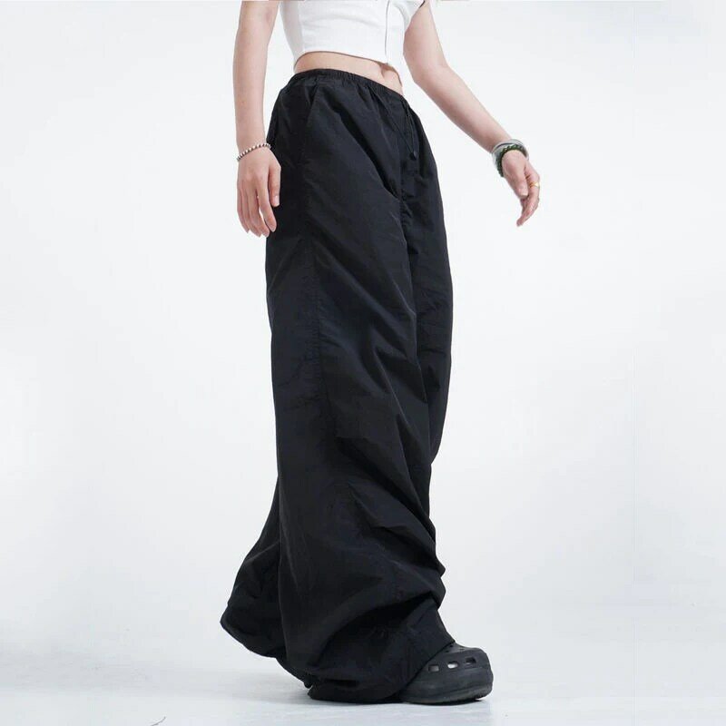 Американские винтажные летние трендовые модные быстросохнущие брюки для спецодежды с эластичным поясом женские свободные прямые брюки с карманами