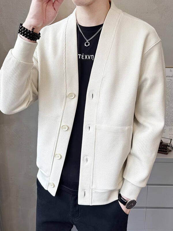 Najwyższej klasy nowa jesienno-zimowa marka modna dzianina męskie sweter dopasowany obcisły sweter płaszcze casualowe kurtka męskie ubrania 2023 A31