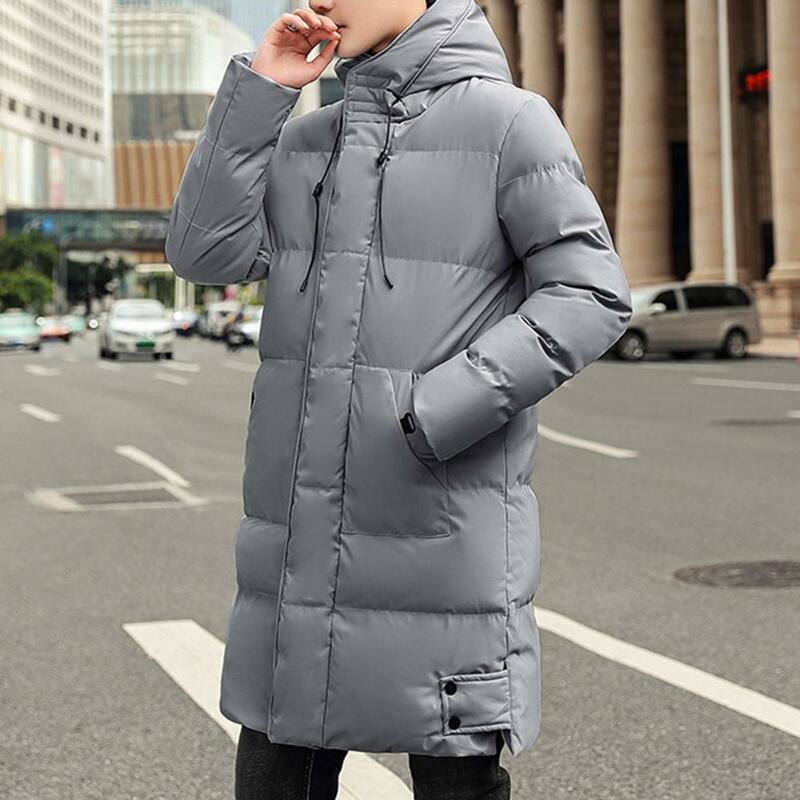 Winter Men'S Leisure Trend Handsome Medium Length Down Coat Hooded Thickened Padded Jacket Keep Warm Zip Up Men Winter Coat