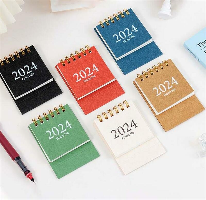 Mini Calendario de escritorio de pie Simple, decoración de escritorio, planificador diario mensual, espiral, hogar y oficina, 2024