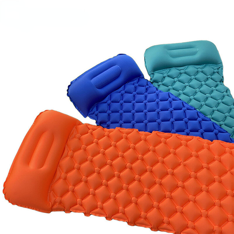 TPU แบบพกพากลางแจ้ง Camp Inflatable เบาะที่นอนพร้อมหมอนเดินป่า Backpacking Travel Sleep Pad Built-In ปั๊ม