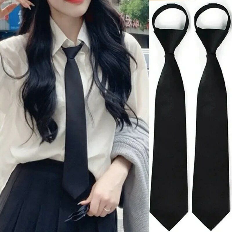 Uniform Black Ties Korean Unisex Zipper Tie Student Shirts Neckties Security Steward Matte Lazy Neck Ties Men Women Accessories