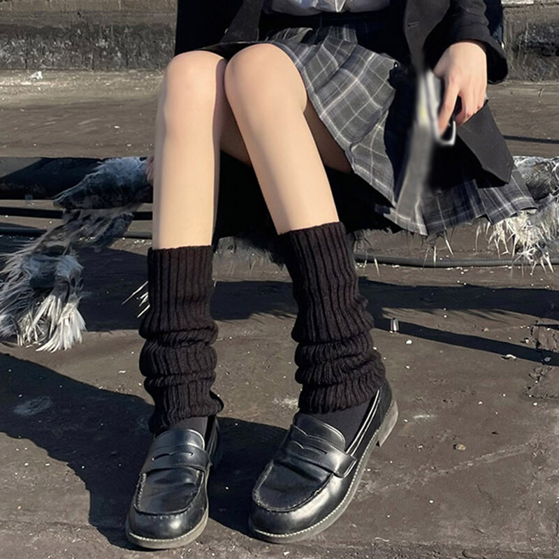 여성용 단색 Y2K 레그 워머, 로리타 일본 스타일, 따뜻한 두꺼운 양말, 가을 겨울 슬리밍 힙 양말
