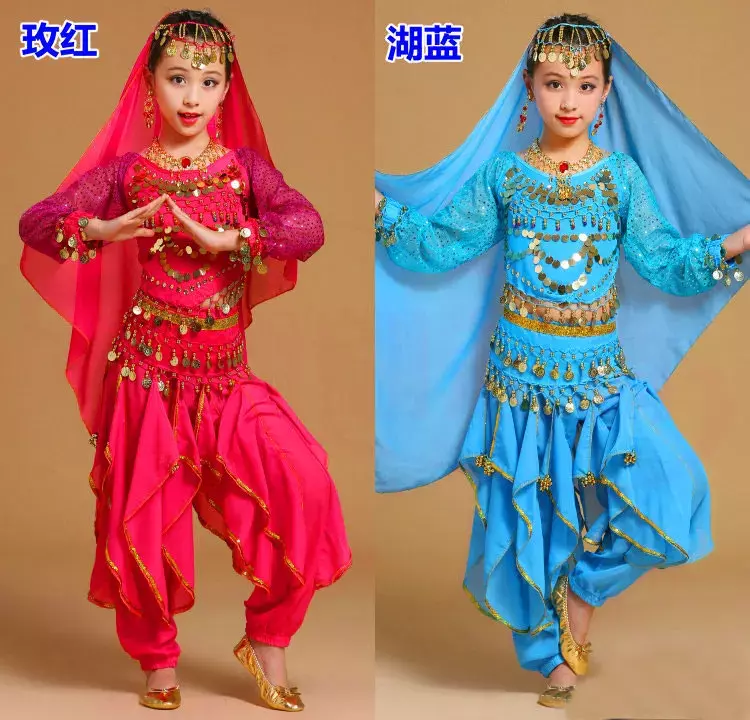 女の子、ベリーダンスコスチューム、長袖、インドのパフォーマンス、子供、女の子、egyptのためのベリーダンス衣装セット